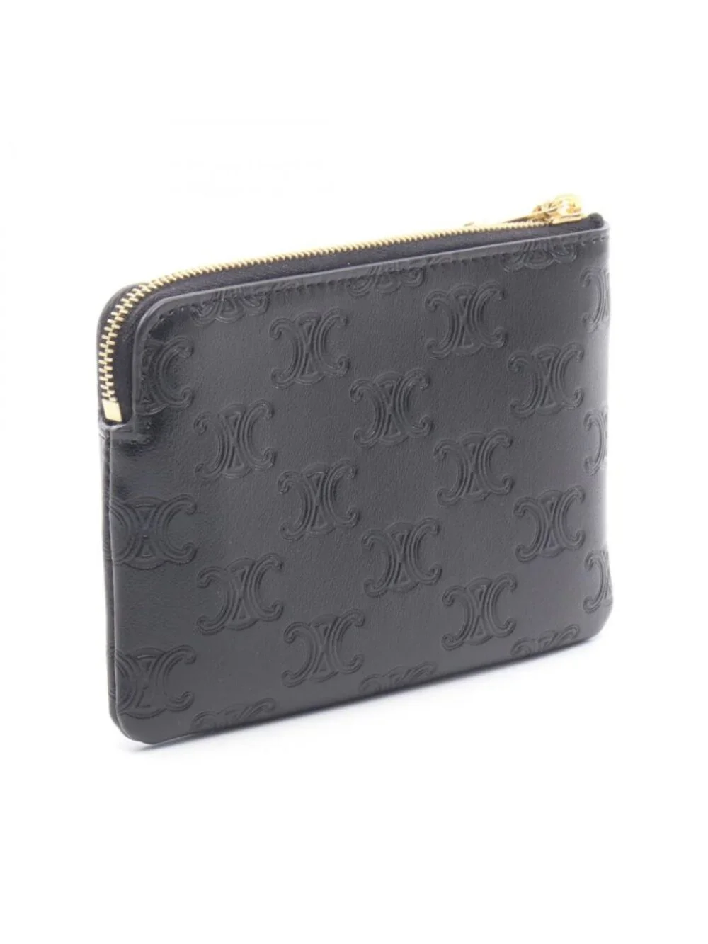 Celine Coin Case Triomphe with Key Ring Black Leather